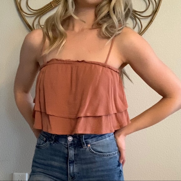 Ruffle Tier Solid Rust Crop Top - Picture 1 of 3